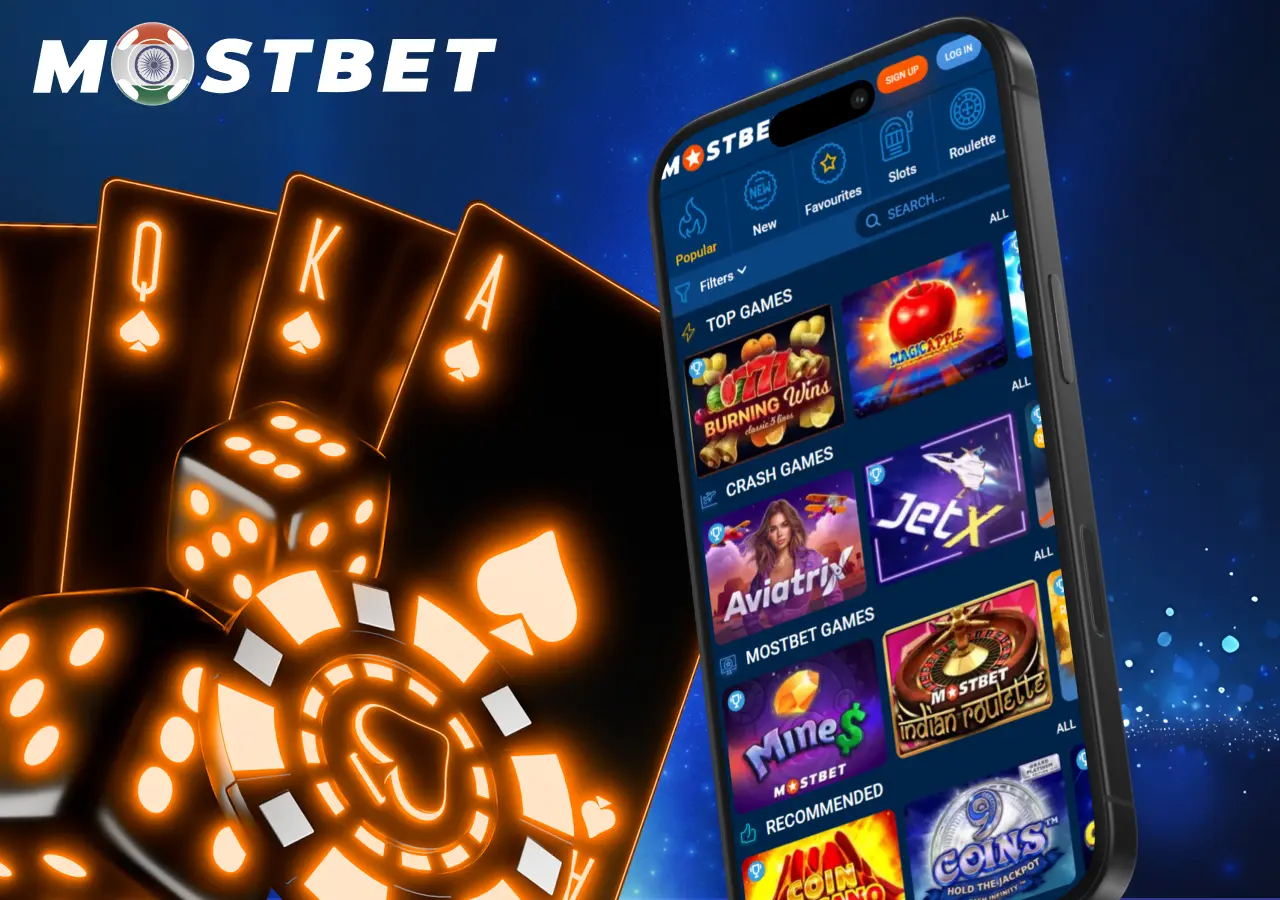 Mostbet casino section: slots, live games, and other entertainment options.